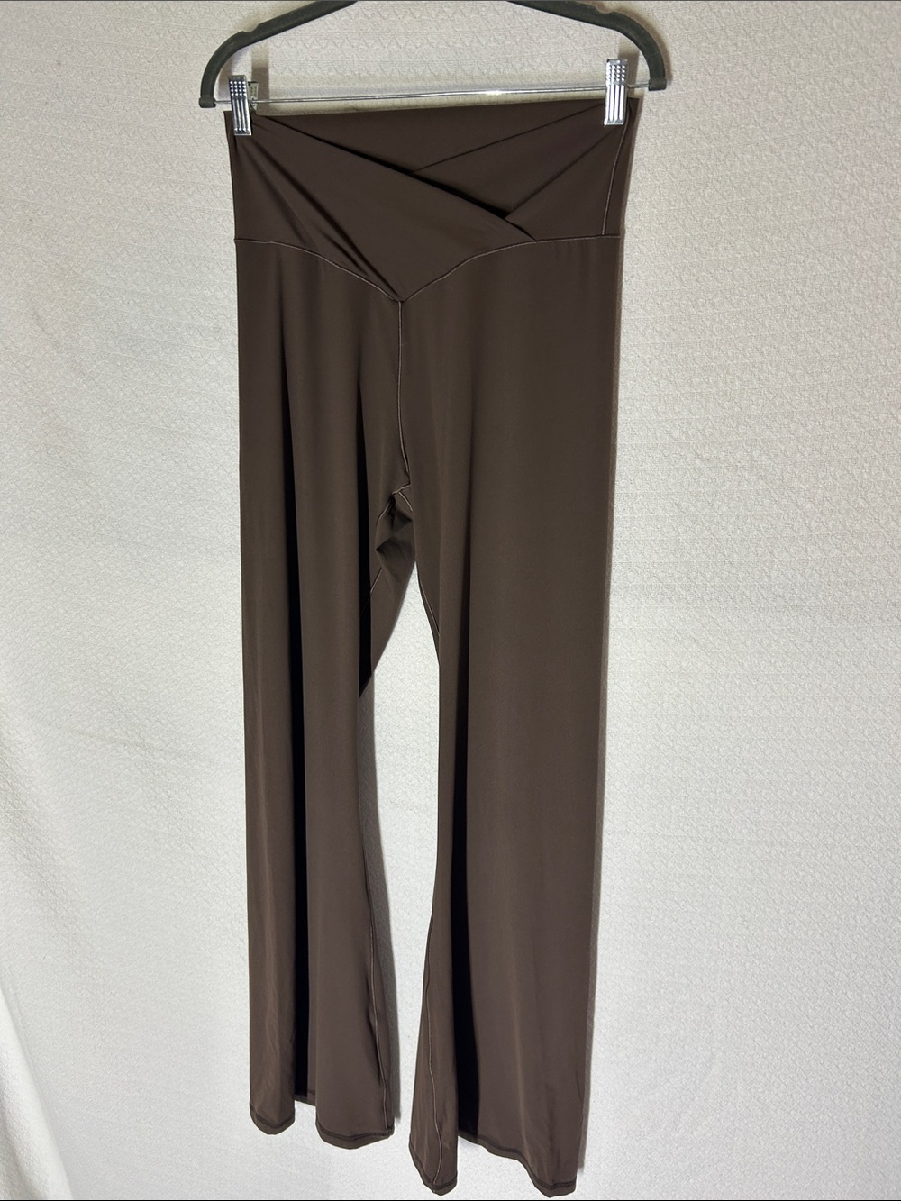 High-Rise Wide-Leg Lounge Pants with Crossover Waistband - Brown